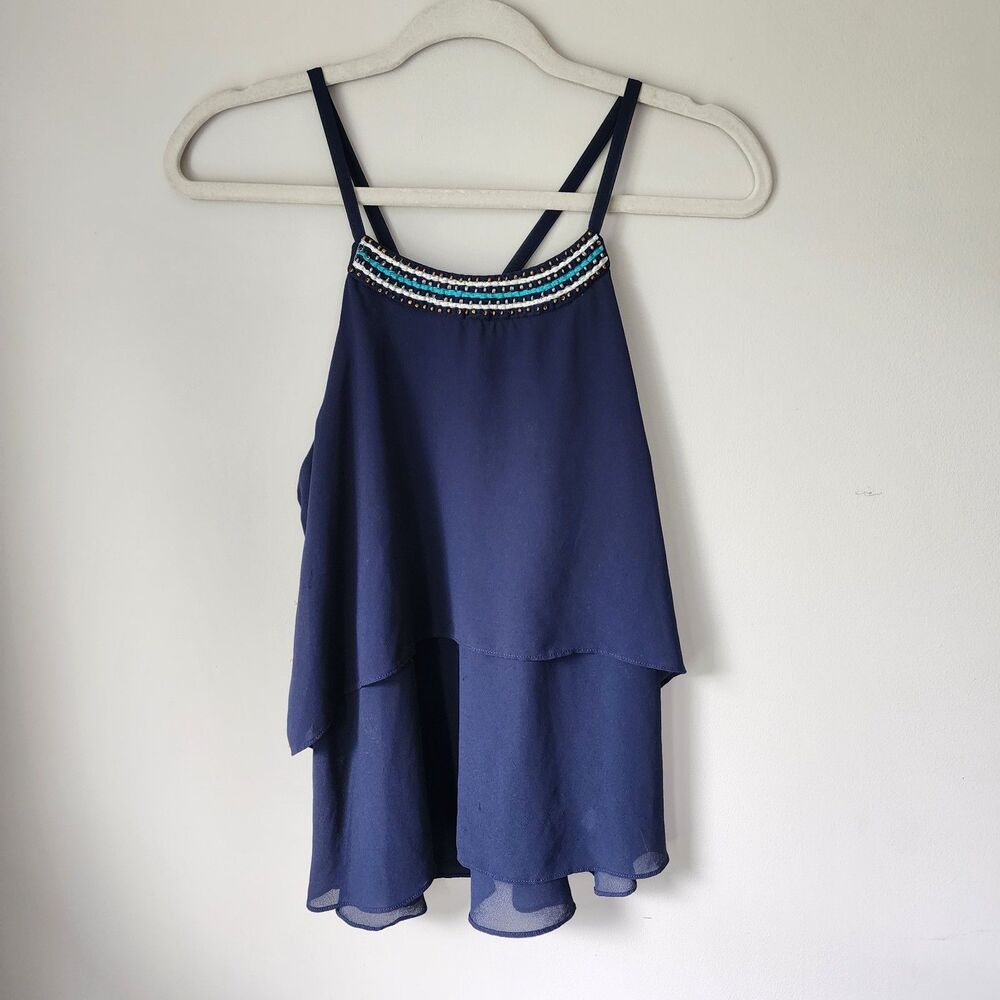 iZ Byer (L) Navy Tiered Spaghetti Strap Top